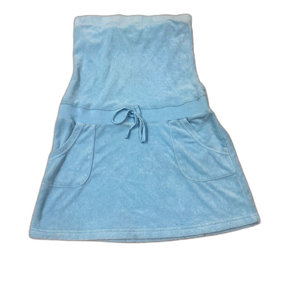 Vintage Y2K Old Navy Terry Cloth Tube Dress Strapless Aqua Blue XS